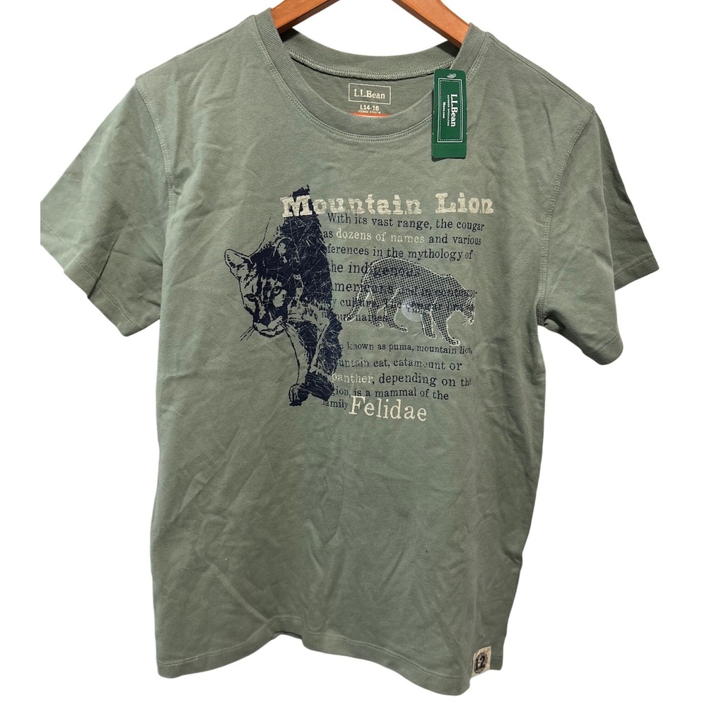 L.L. Bean Boy Graphic Jersey Tee Bay Leaf Color Mountain Lion Graphic Size L NWT